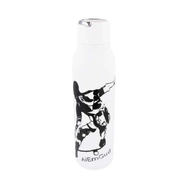 Stainless steel Thermo bottle 600 ml. AiEmGud SKATEBOARDER, white