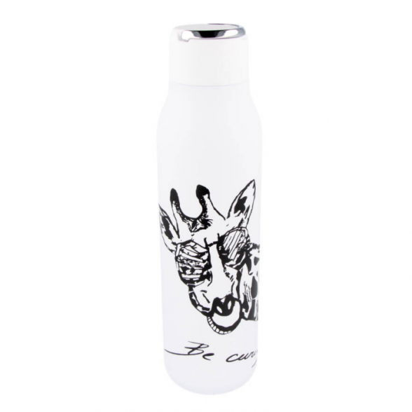 Stainless steel Thermo bottle 600 ml. GIRAFFE BE CURIOUS, white 1