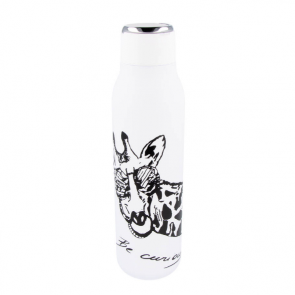 Stainless steel Thermo bottle 600 ml. GIRAFFE BE CURIOUS, white