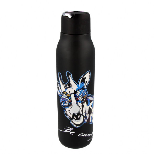 Stainless steel Thermo bottle 600 ml. GIRAFFE BE CURIOUS, black 1