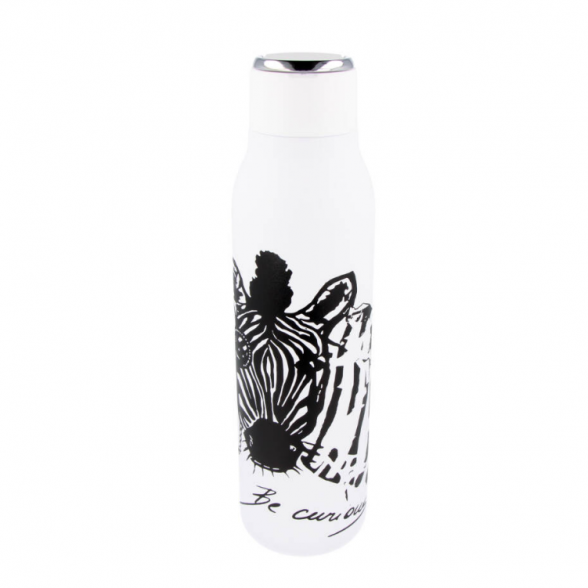 Stainless steel Thermo bottle 600 ml. ZEBRA BE CURIOUS, white 1
