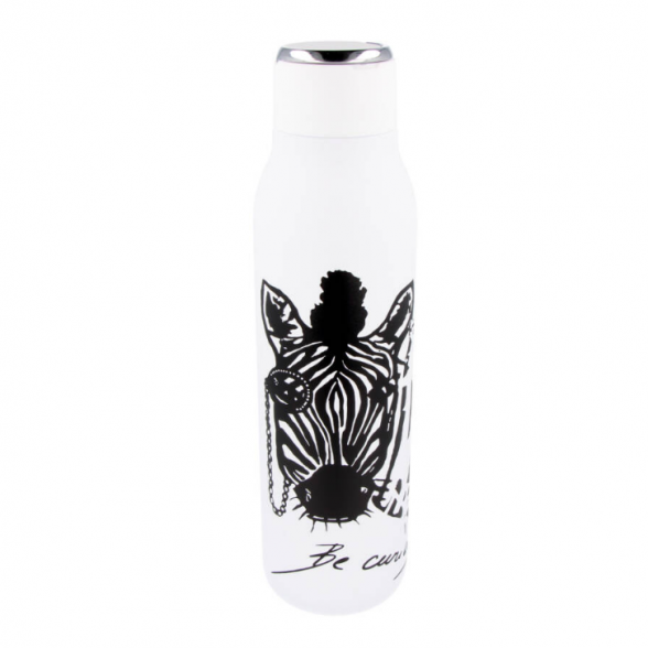 Stainless steel Thermo bottle 600 ml. ZEBRA BE CURIOUS, white