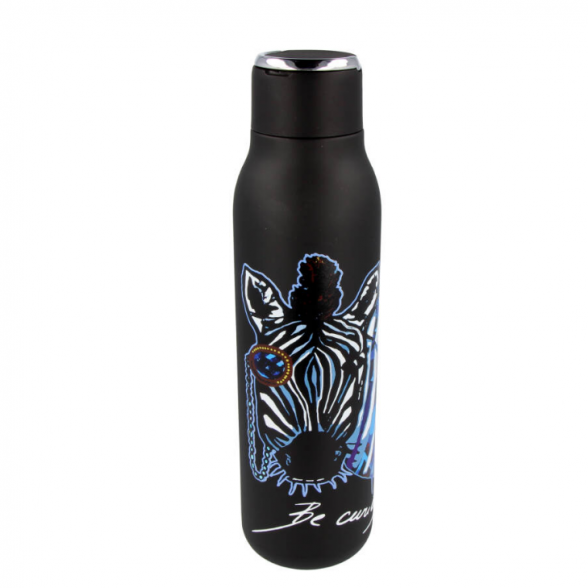 Stainless steel Thermo bottle 600 ml. ZEBRA BE CURIOUS, black 1