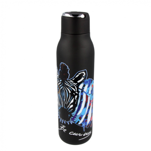 Stainless steel Thermo bottle 600 ml. ZEBRA BE CURIOUS, black