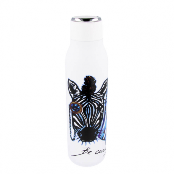 Stainless steel Thermo bottle 600 ml. ZEBRA COLOR BE CURIOUS, white